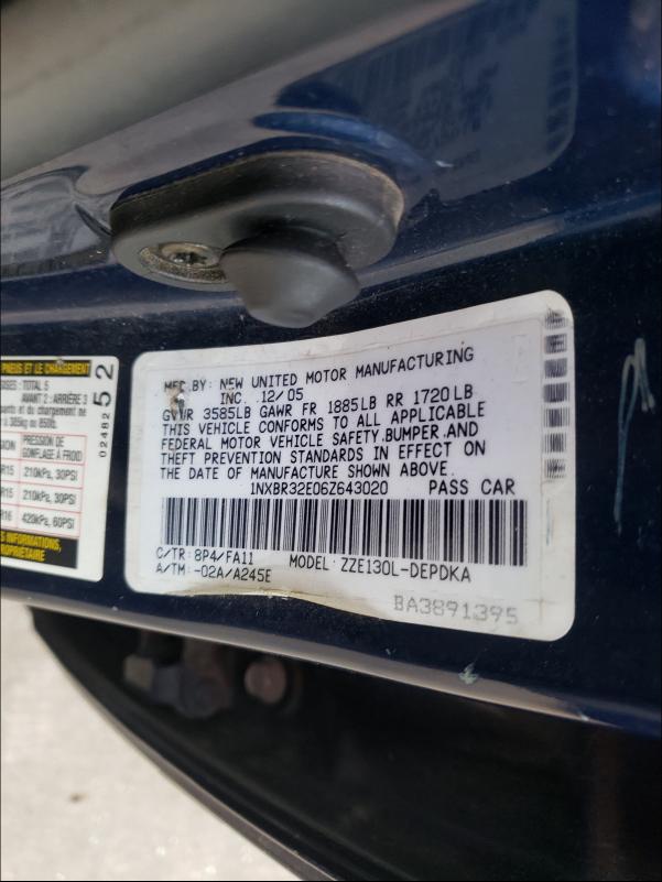 Photo 10 from auction – 2006 TOYOTA COROLLA CE with VIN 1NXBR32E06Z643020
