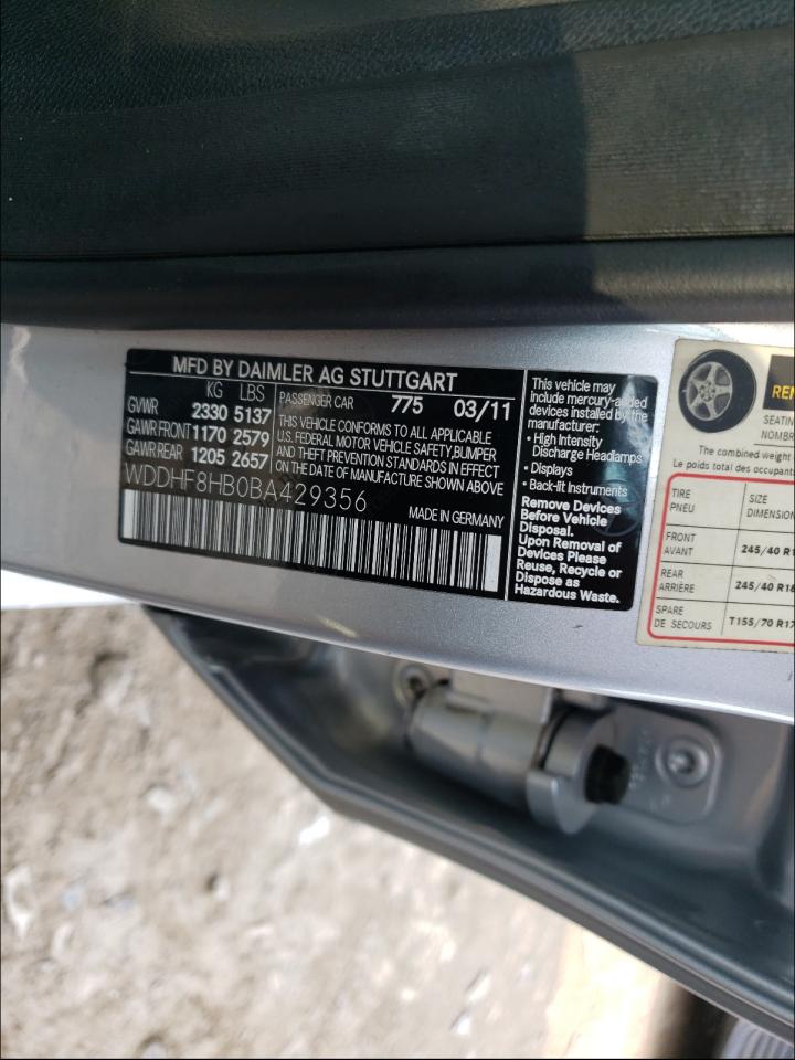 Photo 10 from auction – 2011 MERCEDES-BENZ E 350 4MAT with VIN WDDHF8HB0BA429356
