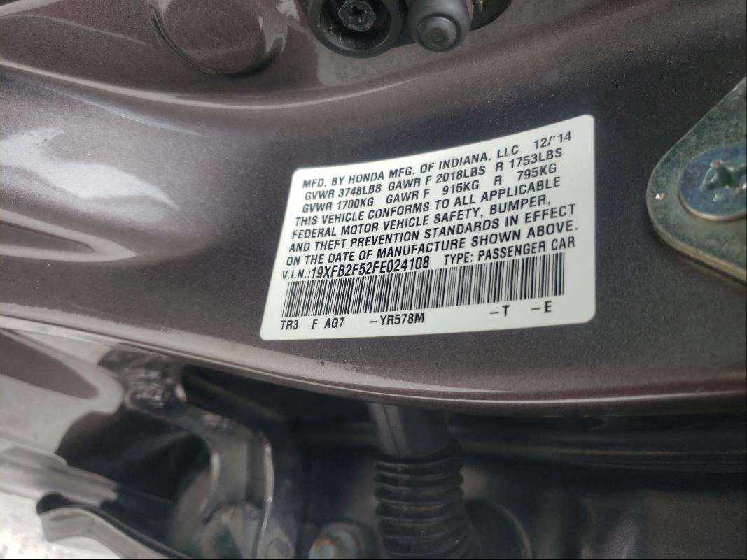 Photo 10 from auction – 2015 HONDA CIVIC LX with VIN 19XFB2F52FE024108