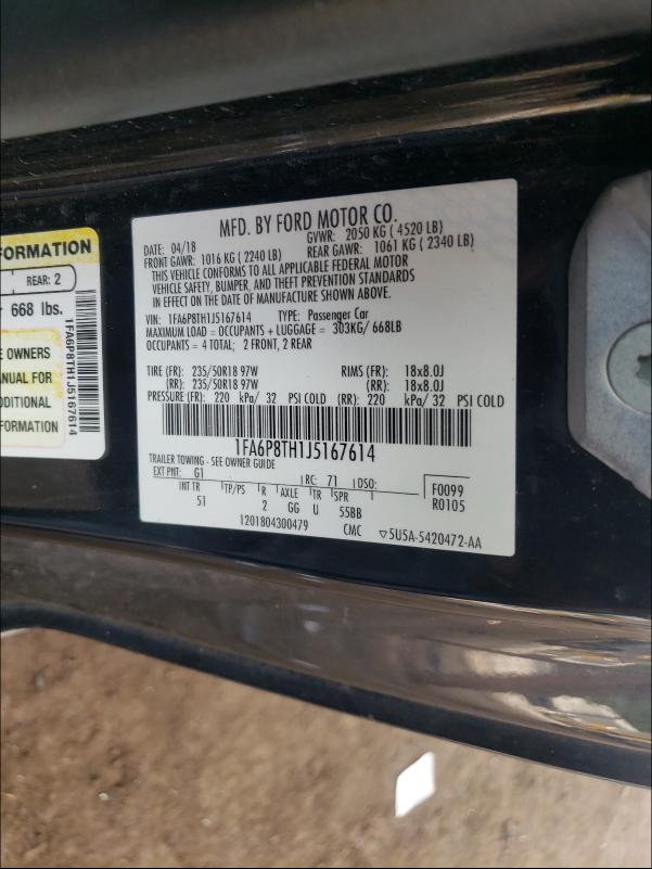 Photo 10 from auction – 2018 FORD MUSTANG with VIN 1FA6P8TH1J5167614
