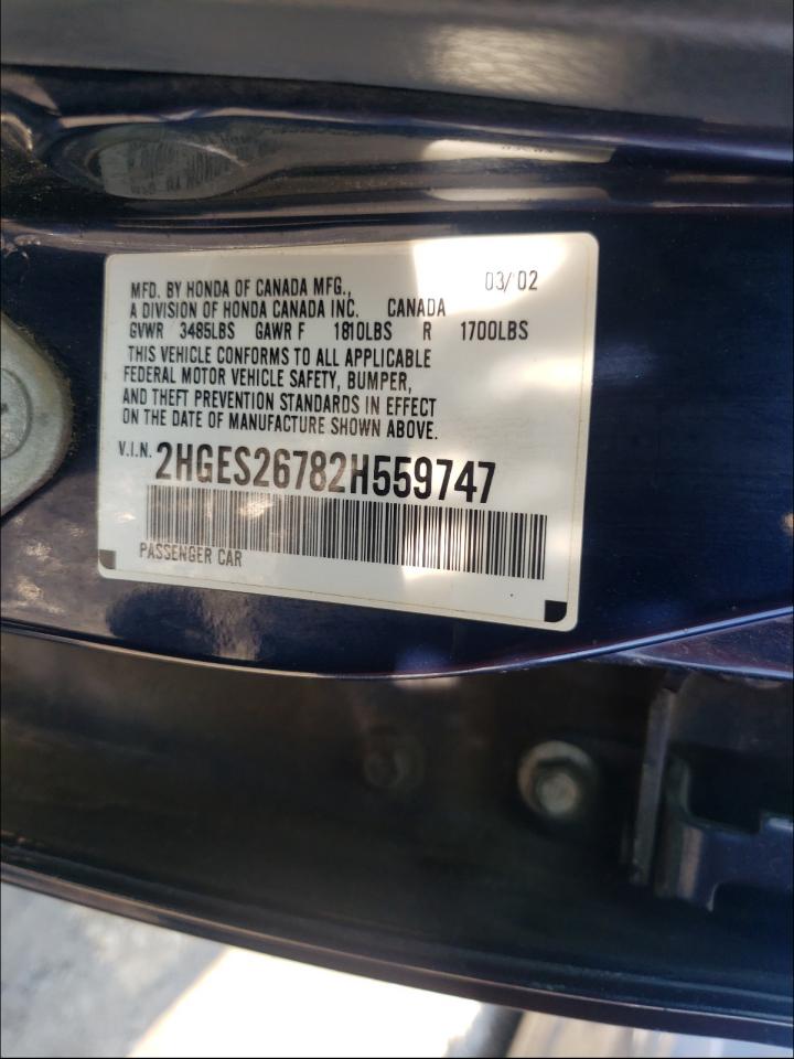Photo 10 from auction – 2002 HONDA CIVIC EX with VIN 2HGES26782H559747