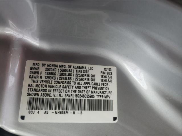 Photo 10 from auction – 2004 HONDA ODYSSEY EX with VIN 5FNRL18924B055905