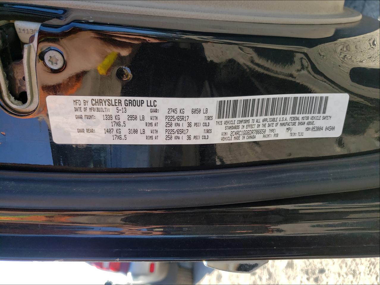 Photo 10 from auction – 2013 CHRYSLER TOWN & COU with VIN 2C4RC1GG6DR786650