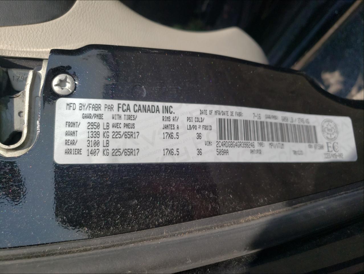 Photo 10 from auction – 2016 DODGE GRAND CARA with VIN 2C4RDGBG4GR398246