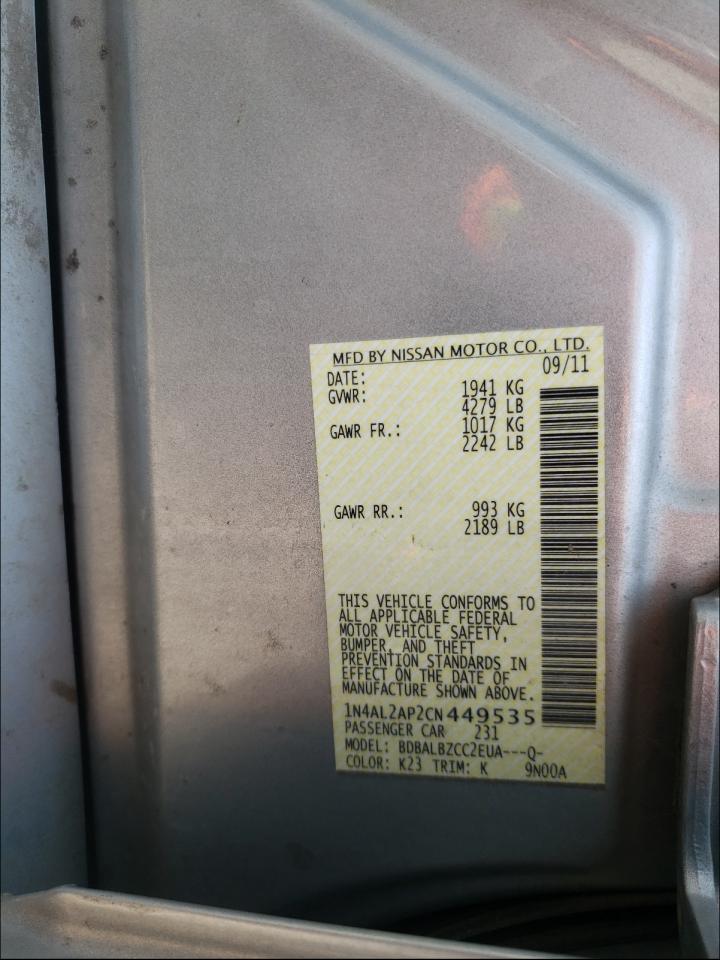 Фото 10 с аукциона – 2012 NISSAN ALTIMA BAS с VIN 1N4AL2AP2CN449535