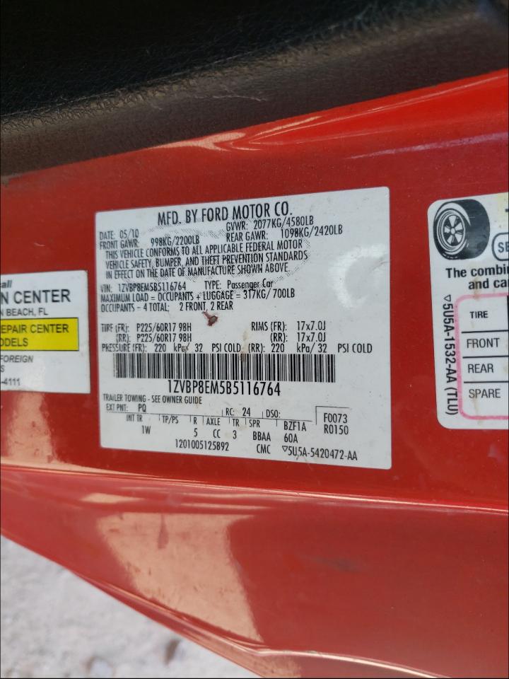 Photo 10 from auction – 2011 FORD MUSTANG with VIN 1ZVBP8EM5B5116764