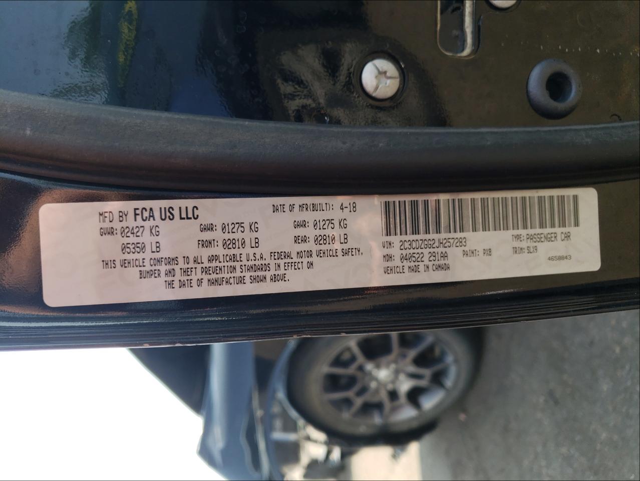 Photo 10 from auction – 2018 DODGE CHALLENGER with VIN 2C3CDZGG2JH257283
