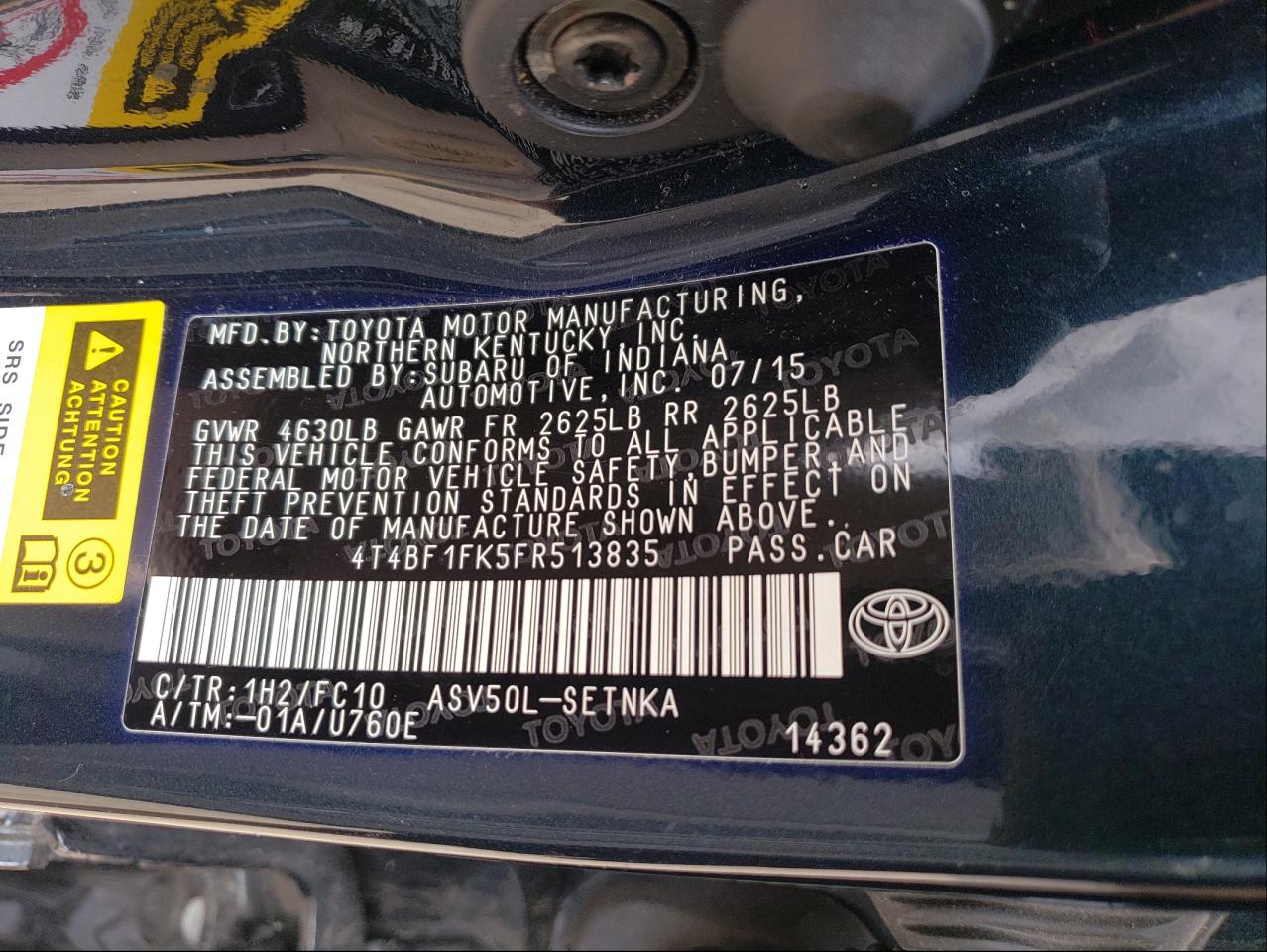 Photo 10 from auction – 2015 TOYOTA CAMRY LE with VIN 4T4BF1FK5FR513835