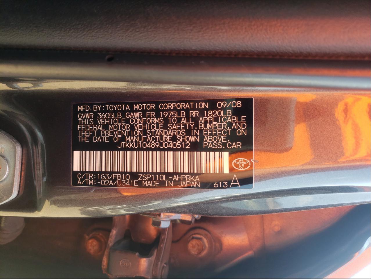 Photo 10 from auction – 2009 TOYOTA SCION XD with VIN JTKKU10489J040512
