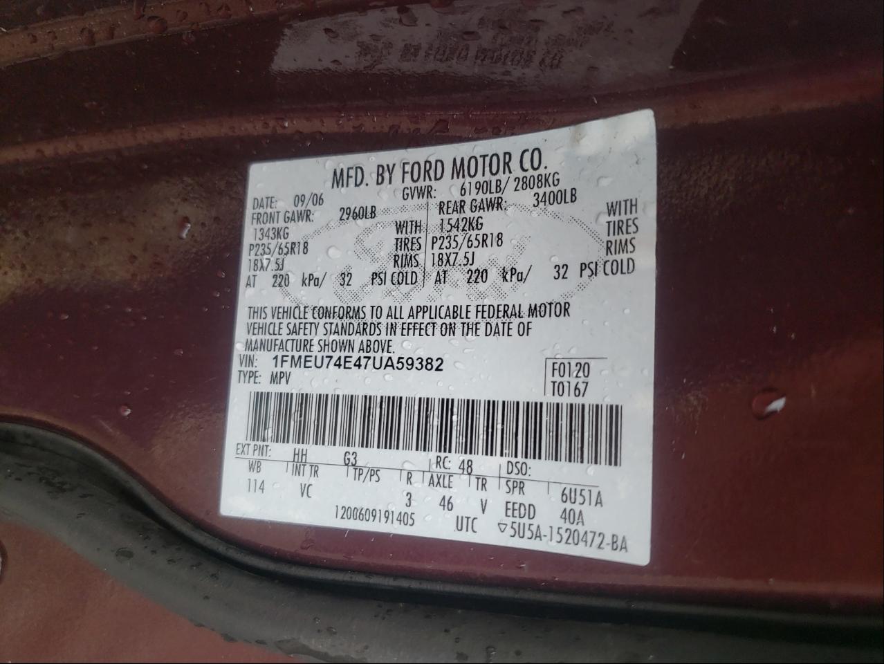 Photo 10 from auction – 2007 FORD EXPLORER E with VIN 1FMEU74E47UA59382