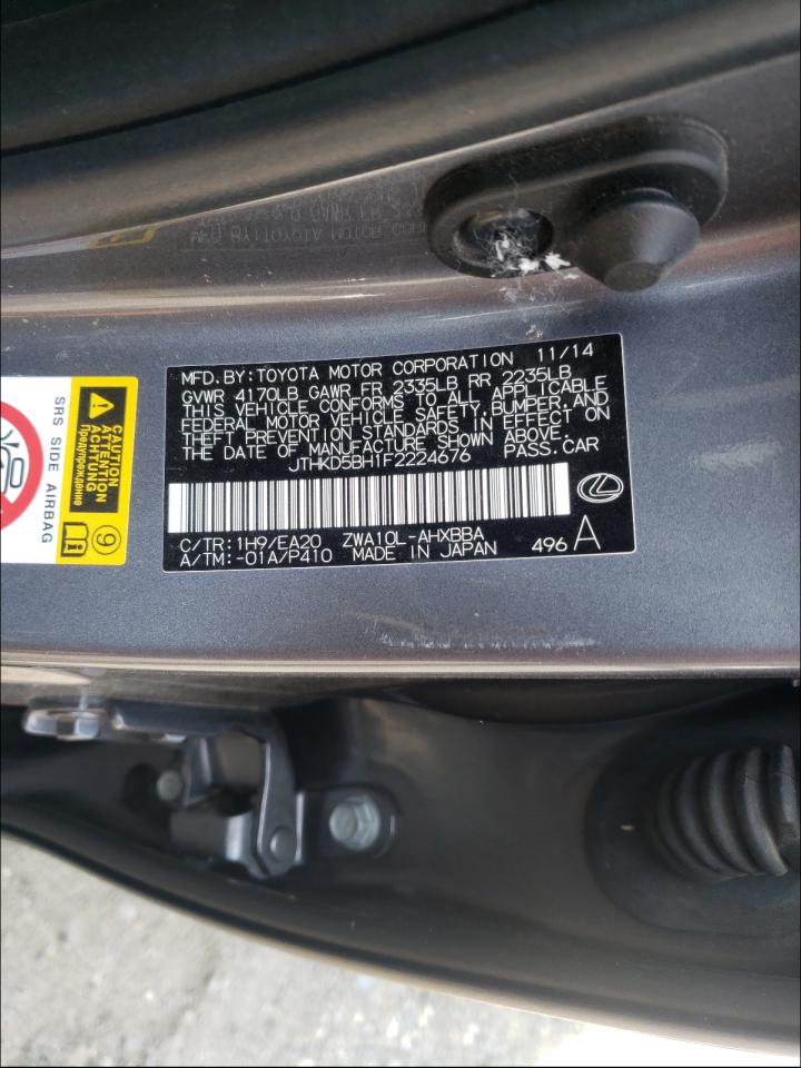 Photo 10 from auction – 2015 LEXUS CT 200 with VIN JTHKD5BH1F2224676