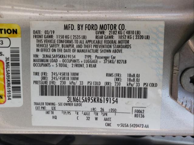 Photo 10 from auction – 2019 LINCOLN MKZ with VIN 3LN6L5A95KR619154