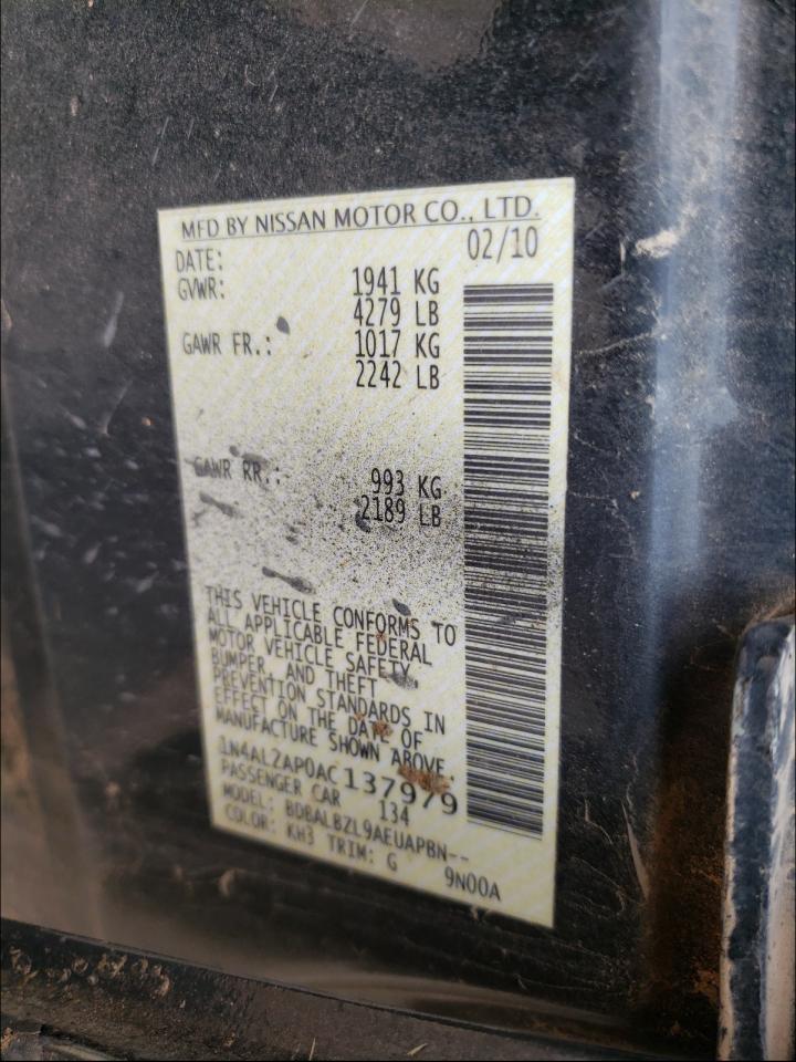Photo 10 from auction – 2010 NISSAN ALTIMA BAS with VIN 1N4AL2AP0AC137979