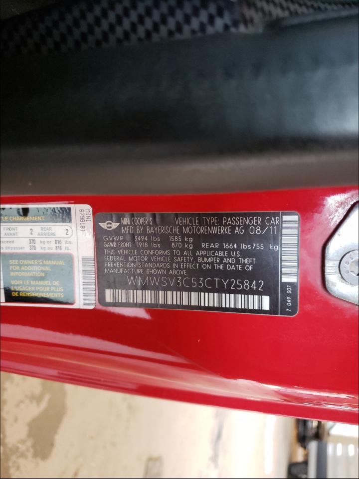Photo 10 from auction – 2012 MINI COOPER S with VIN WMWSV3C53CTY25842