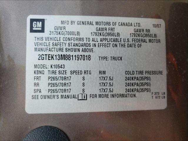 Photo 10 from auction – 2008 GMC SIERRA K15 with VIN 2GTEK13M881197018