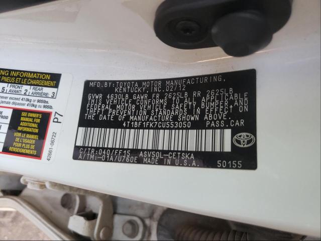 Photo 10 from auction – 2012 TOYOTA CAMRY BASE with VIN 4T1BF1FK7CU553050
