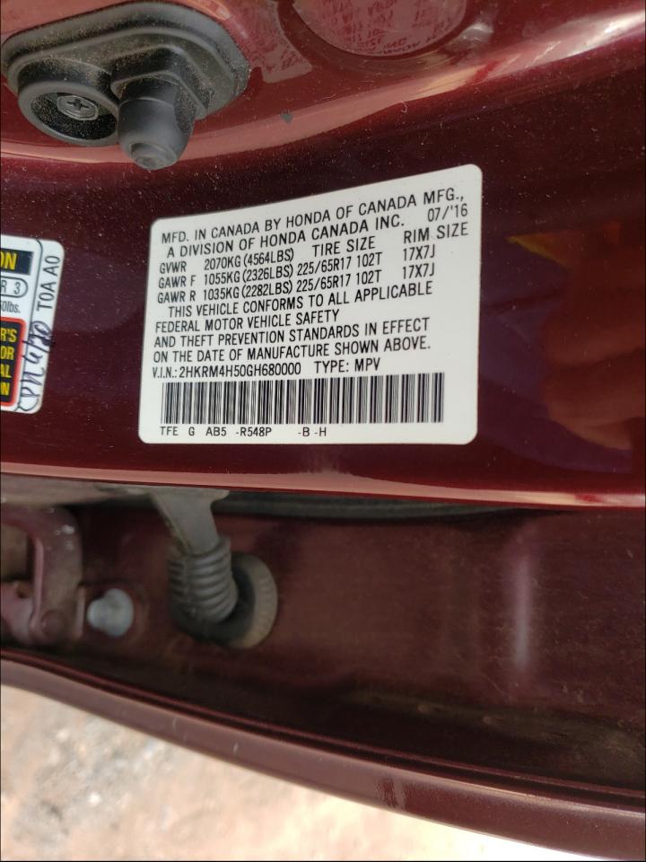 Photo 10 from auction – 2016 HONDA CR-V EX with VIN 2HKRM4H50GH680000