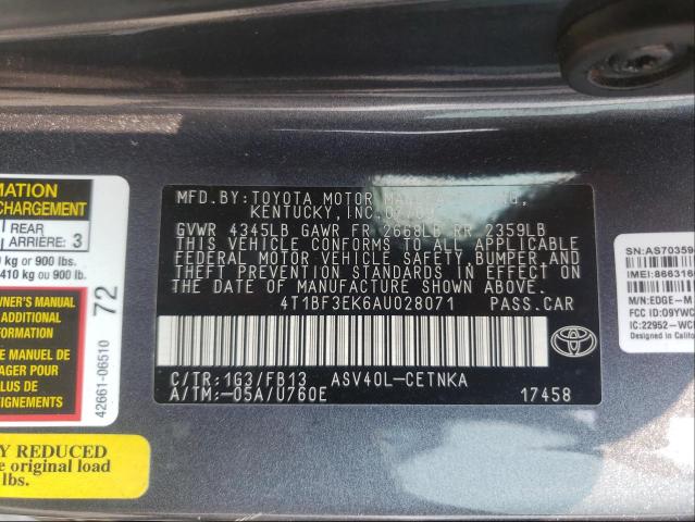 Photo 10 from auction – 2010 TOYOTA CAMRY BASE with VIN 4T1BF3EK6AU028071