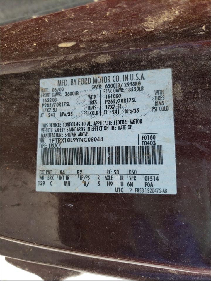 Photo 10 from auction – 2000 FORD F150 with VIN 1FTRX18L9YNC08044
