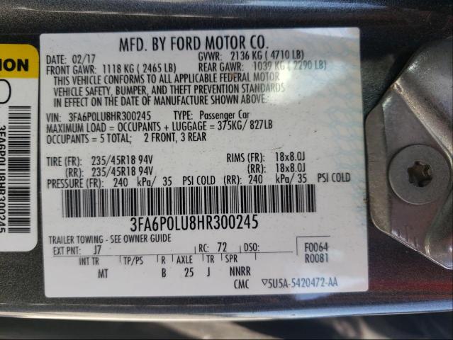 Photo 10 from auction – 2017 FORD FUSION SE with VIN 3FA6P0LU8HR300245
