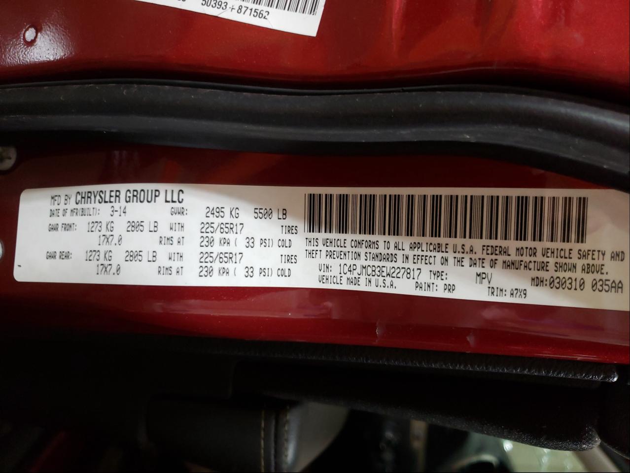 Photo 10 from auction – 2014 JEEP CHEROKEE L with VIN 1C4PJMCB3EW227817