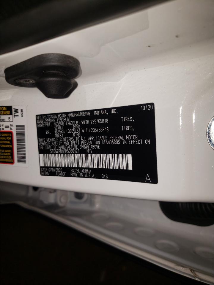 Photo 10 from auction – 2021 TOYOTA HIGHLANDER with VIN 5TDGZRBH1MS066121