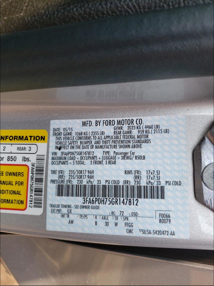 Photo 10 from auction – 2016 FORD FUSION SE with VIN 3FA6P0H75GR147812