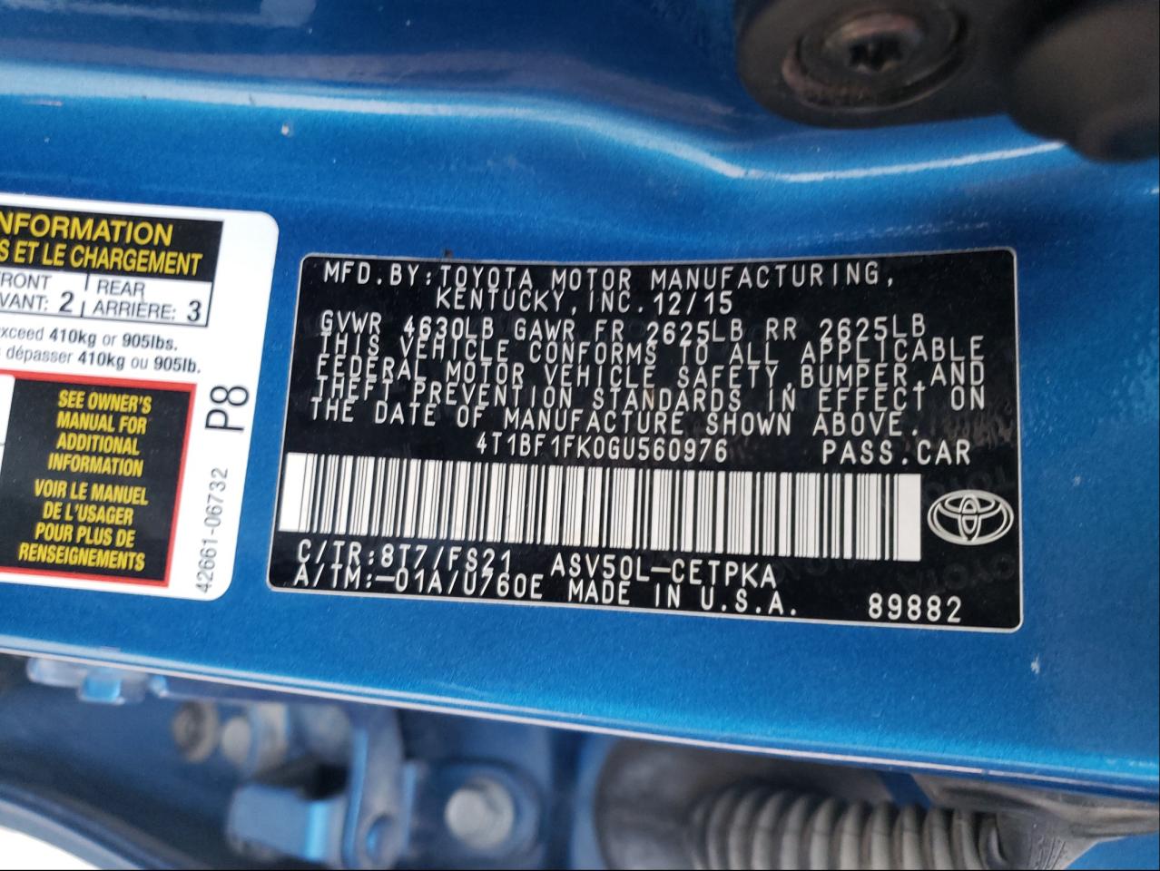 Photo 10 from auction – 2016 TOYOTA CAMRY SE with VIN 4T1BF1FK0GU560976