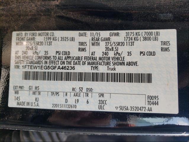 Photo 10 from auction – 2016 FORD F150 SUPER with VIN 1FTEW1EG5GFA46236