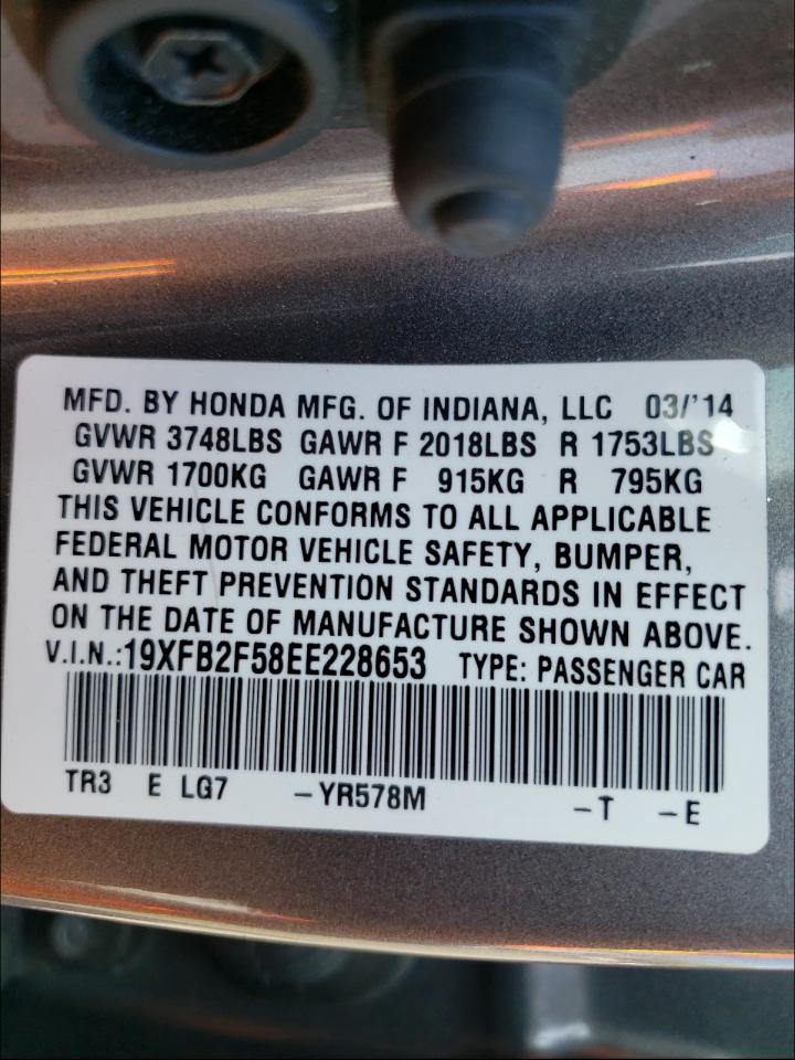 Photo 10 from auction – 2014 HONDA CIVIC LX with VIN 19XFB2F58EE228653