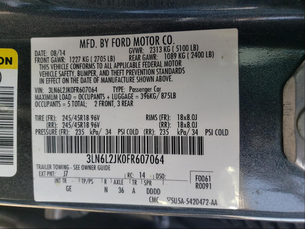Photo 10 from auction – 2015 LINCOLN MKZ with VIN 3LN6L2JK0FR607064