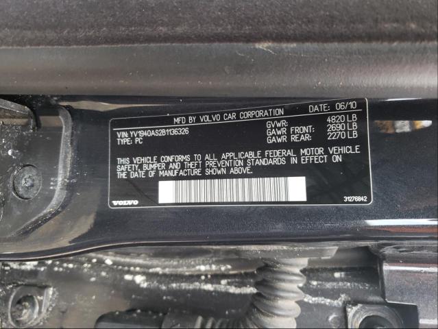 Photo 10 from auction – 2011 VOLVO S80 3.2 with VIN YV1940AS2B1136326