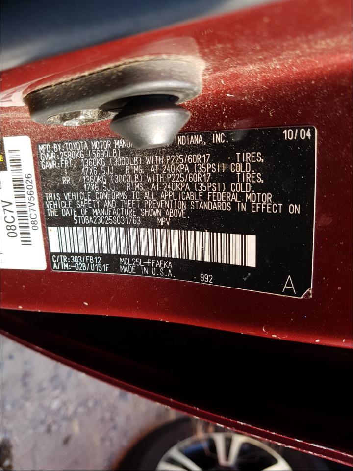 Photo 10 from auction – 2005 TOYOTA SIENNA with VIN 5TDBA23C25S031763