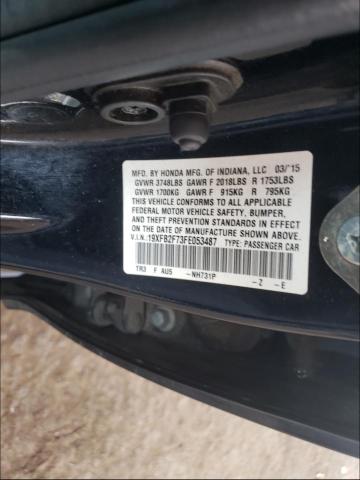 Photo 10 from auction – 2015 HONDA CIVIC SE with VIN 19XFB2F73FE053487