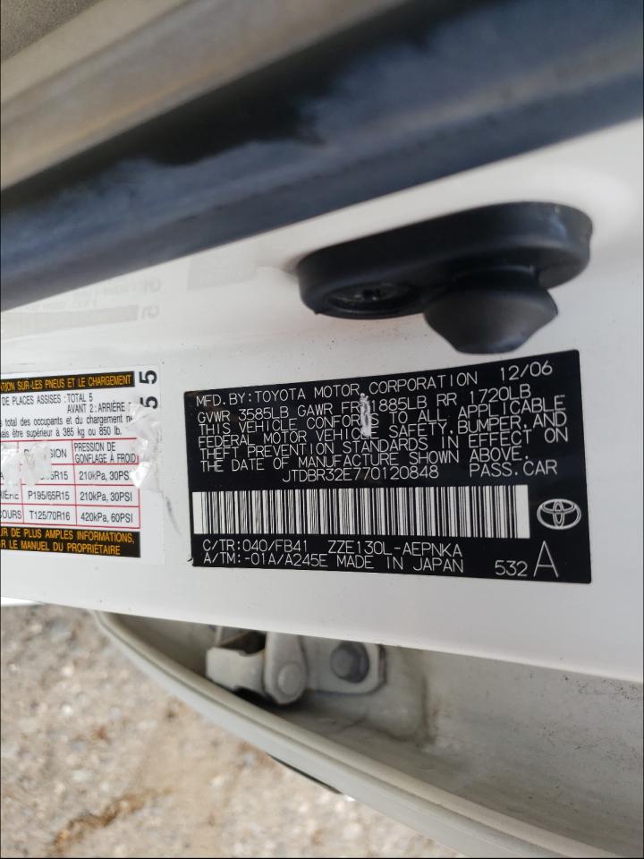Photo 10 from auction – 2007 TOYOTA COROLLA CE with VIN JTDBR32E770120848