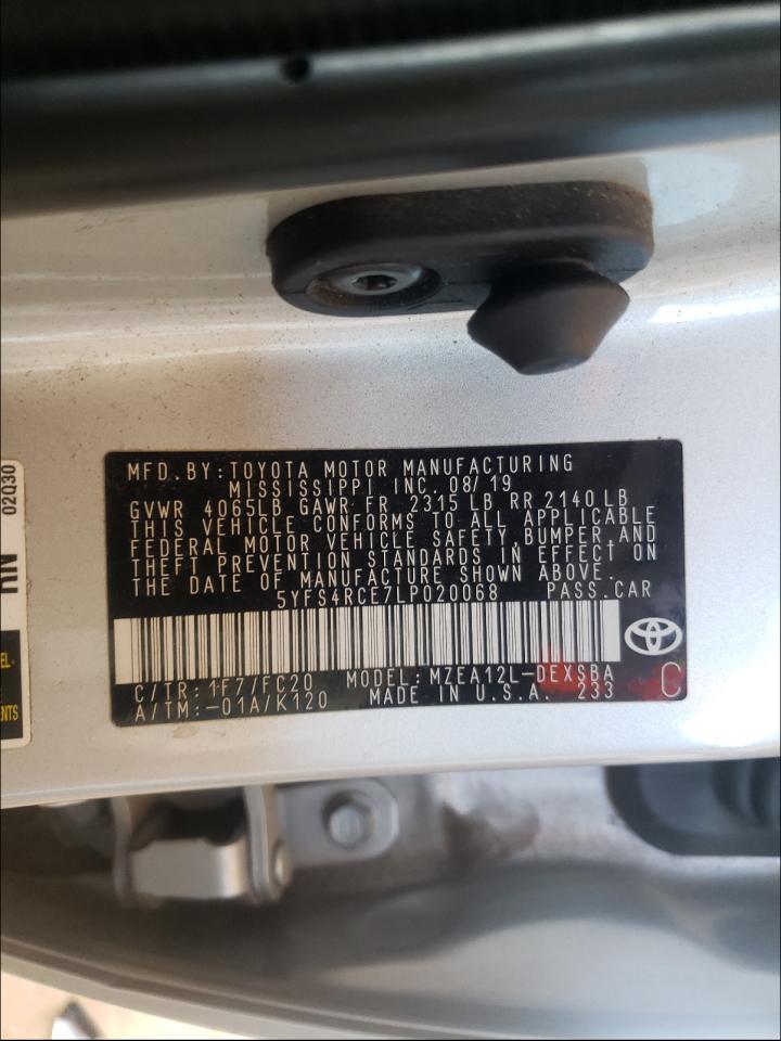 Photo 10 from auction – 2020 TOYOTA COROLLA SE with VIN 5YFS4RCE7LP020068