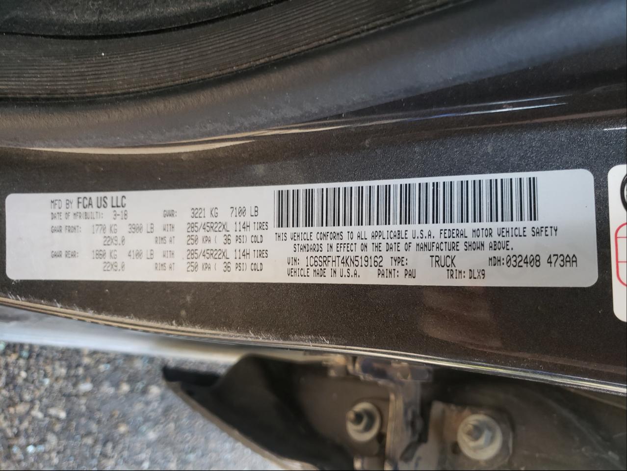 Photo 10 from auction – 2019 RAM 1500 LIMIT with VIN 1C6SRFHT4KN519162
