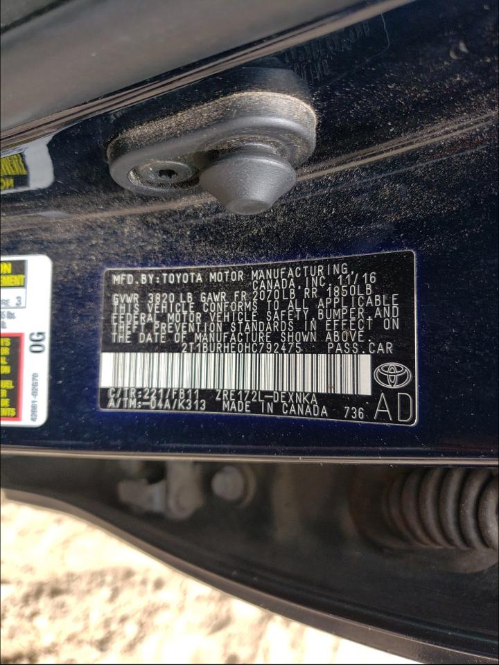 Photo 10 from auction – 2017 TOYOTA COROLLA L with VIN 2T1BURHE0HC792475