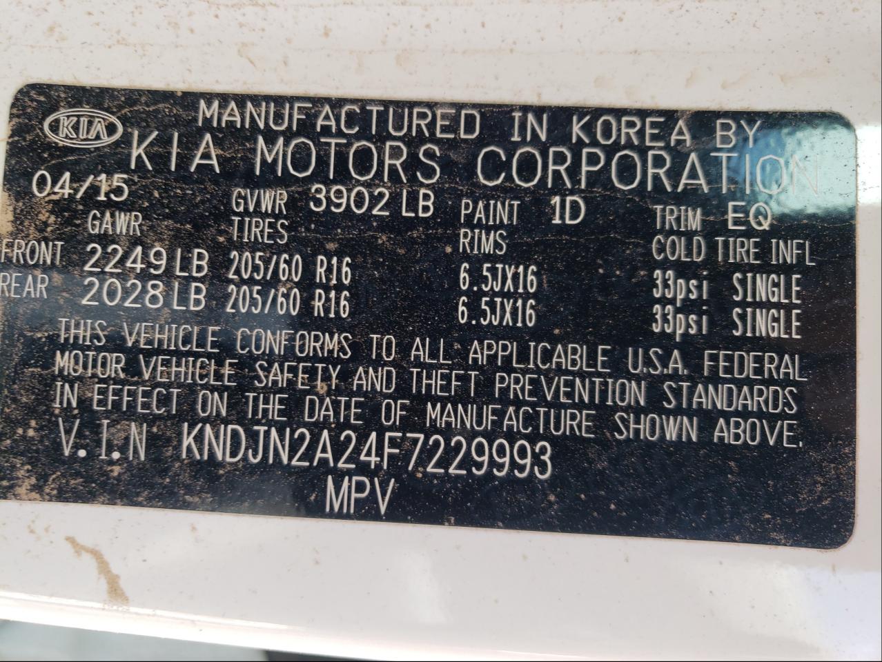 Photo 10 from auction – 2015 KIA SOUL with VIN KNDJN2A24F7229993