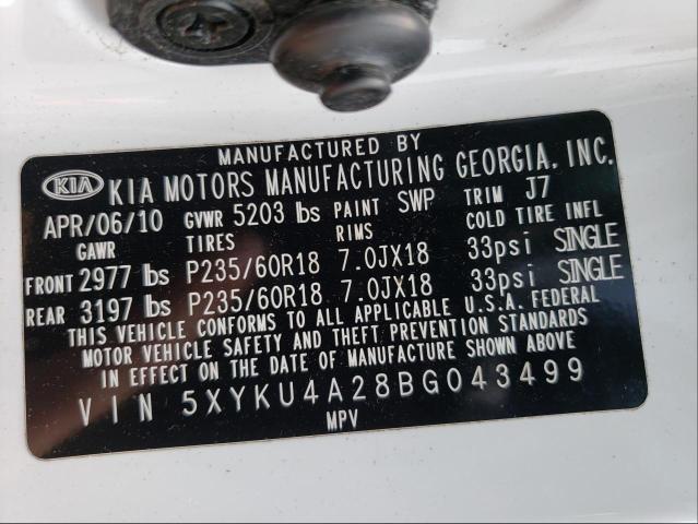 Photo 10 from auction – 2011 KIA SORENTO EX with VIN 5XYKU4A28BG043499