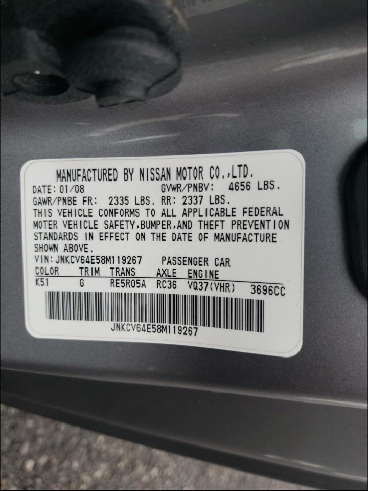 Photo 10 from auction – 2008 INFINITI G37 BASE with VIN JNKCV64E58M119267