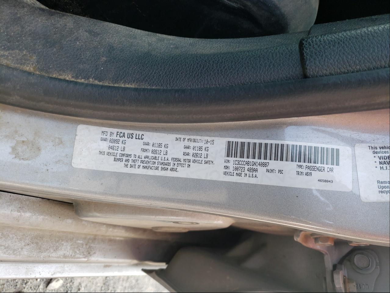 Photo 10 from auction – 2016 CHRYSLER 200 LIMITE with VIN 1C3CCCAB1GN140887