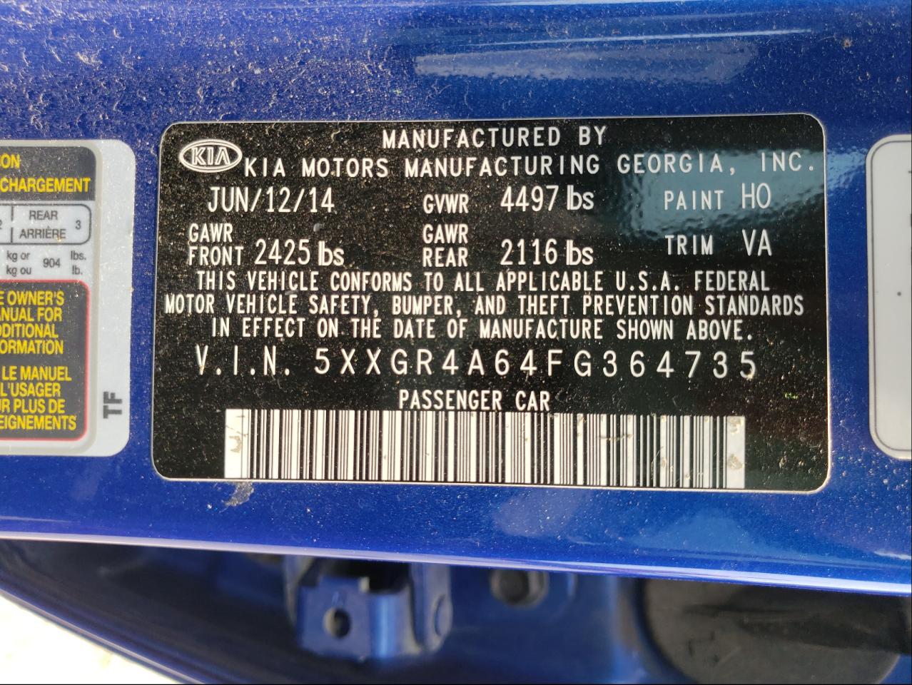 Photo 10 from auction – 2015 KIA OPTIMA SX with VIN 5XXGR4A64FG364735