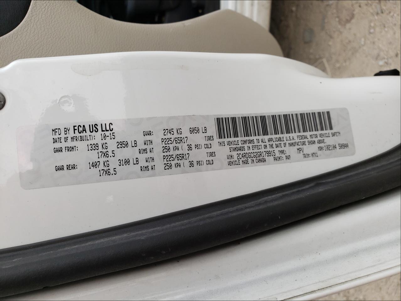 Photo 10 from auction – 2016 DODGE GRAND CARA with VIN 2C4RDGCG2GR179915