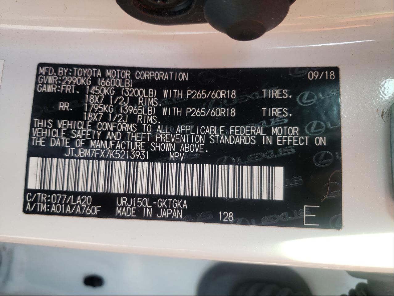 Photo 10 from auction – 2019 LEXUS GX 460 with VIN JTJBM7FX7K5213931