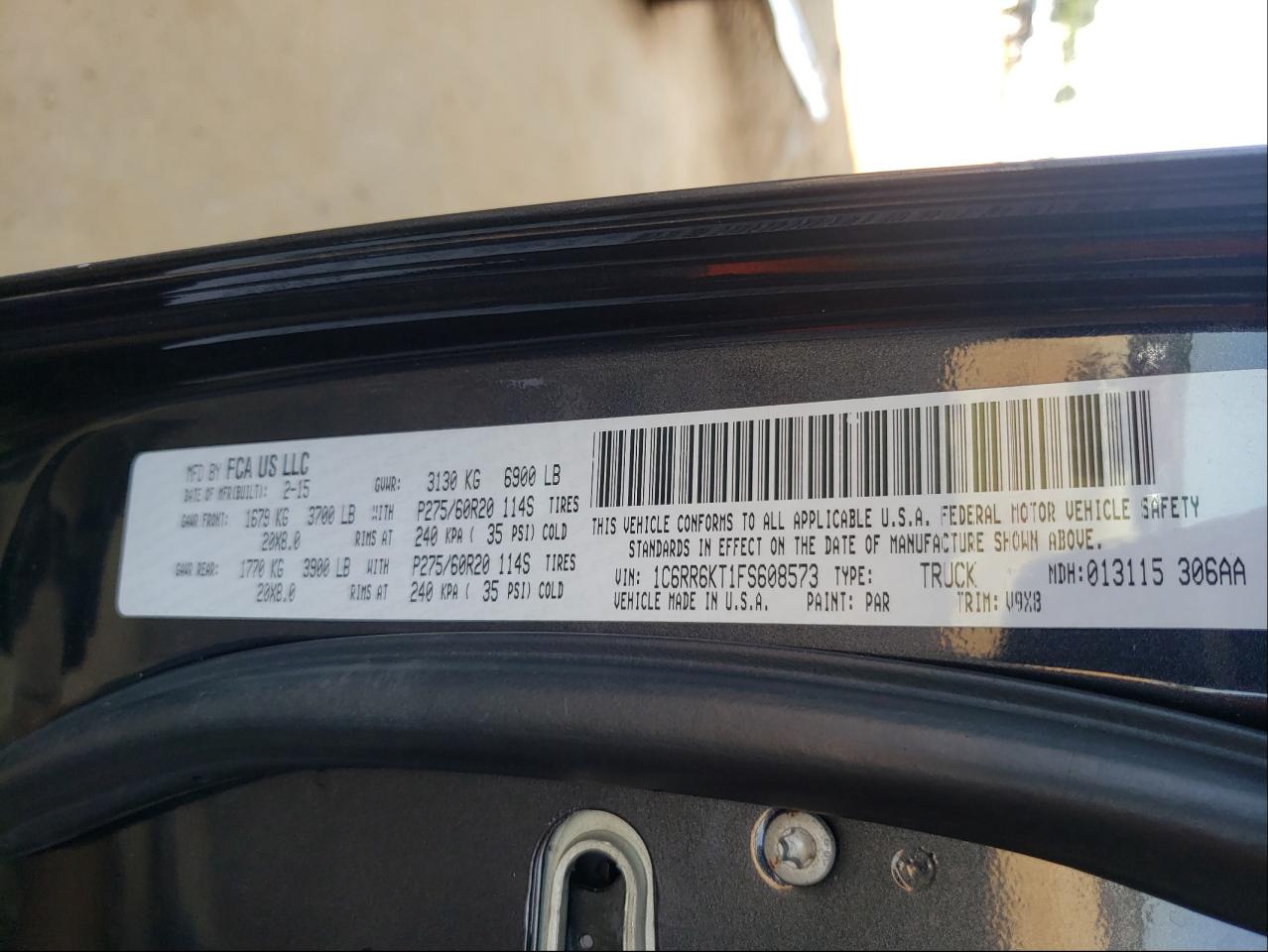 Photo 10 from auction – 2015 RAM 1500 ST with VIN 1C6RR6KT1FS608573