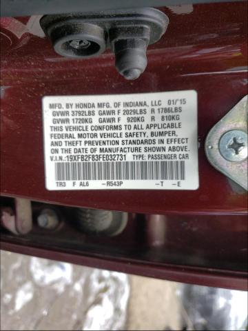 Photo 10 from auction – 2015 HONDA CIVIC EX with VIN 19XFB2F83FE032731