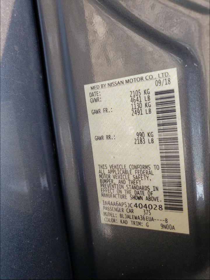 Photo 10 from auction – 2018 NISSAN MAXIMA 3.5 with VIN 1N4AA6AP5JC404028