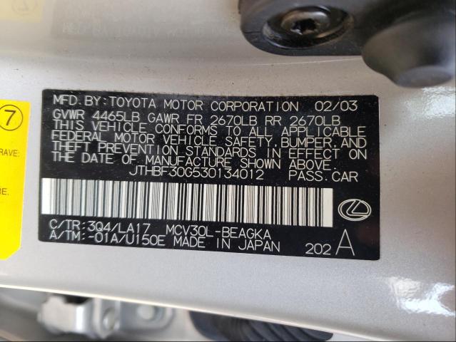 Photo 10 from auction – 2003 LEXUS ES 300 with VIN JTHBF30G530134012