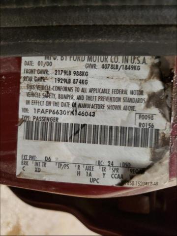 Photo 10 from auction – 2000 FORD CONTOUR SE with VIN 1FAFP6630YK146043